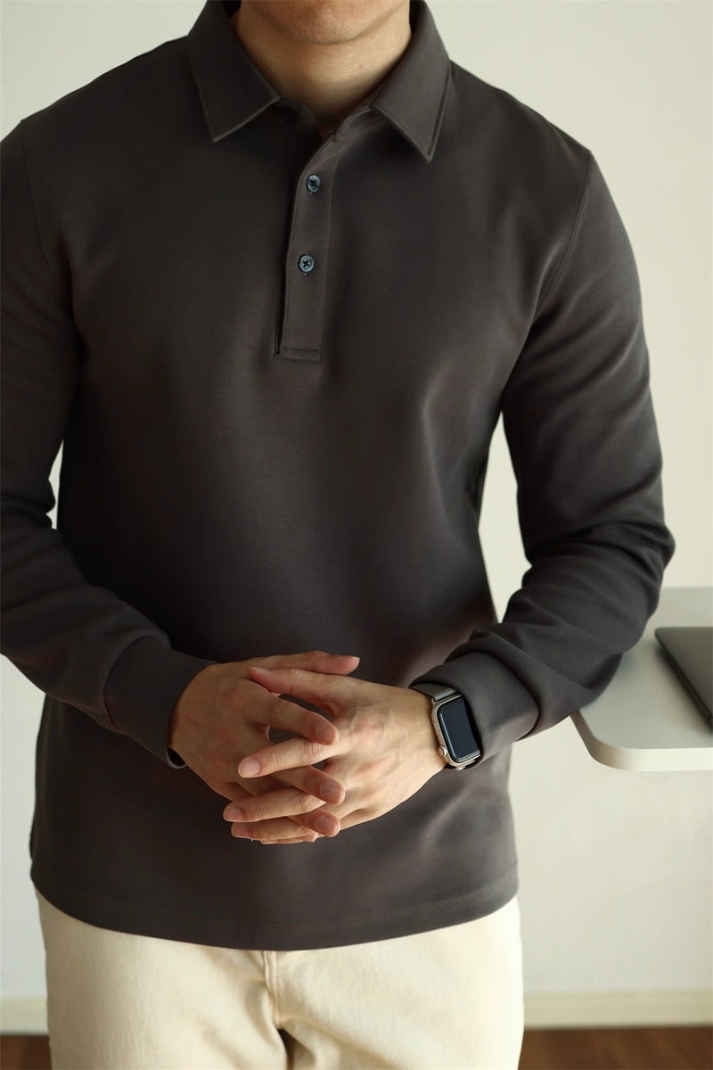 High-end Air Layer Cotton Long-sleeved Polo Shirt - WOMONA.COM