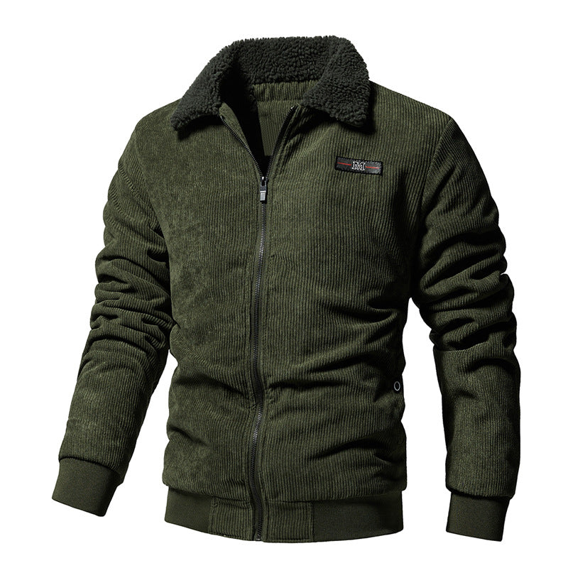 Men's Padded Corduroy Sherpa-Collar Jacket, Army Green - product view 4