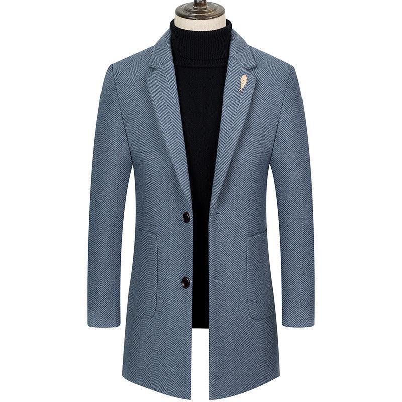 Men's Lapel Herringbone Slim-fit Cashmere Coat - WOMONA.COM