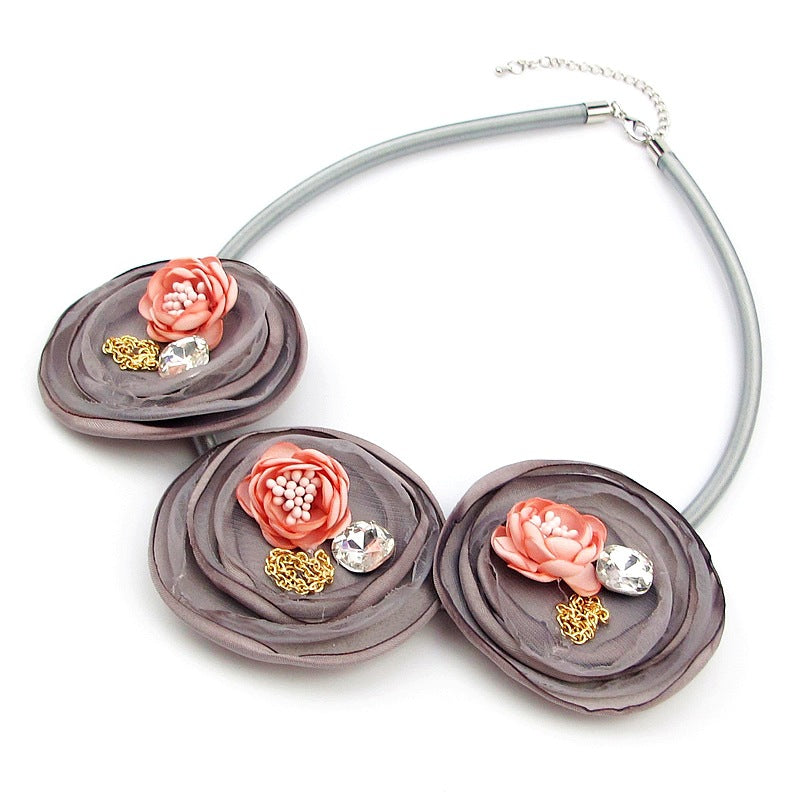 Necklace New Fashion Handmade Fabric Flower - WOMONA.COM