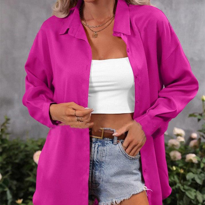 Fashion Loose Candy Color Long Sleeve Shirt Top - WOMONA.COM