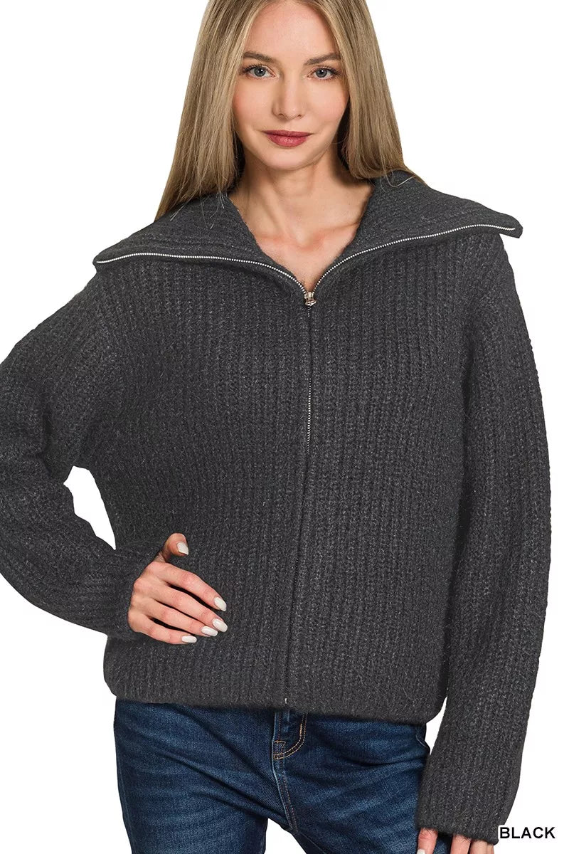 Women's High-Neck Full-Zip Knit Cardigan – product view 1 | WOMONA