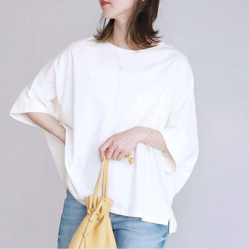 Japanese 6-color Cotton Batwing Sleeve Oversized Loose T-shirt For Women