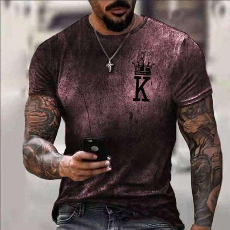 Men’s 3D-printed crown graphic T-shirt, mauve maroon crewneck with chest logo