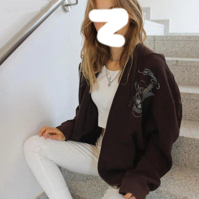 Brown Zip Sweatshirt Jacket Clothes Hoodie - WOMONA.COM