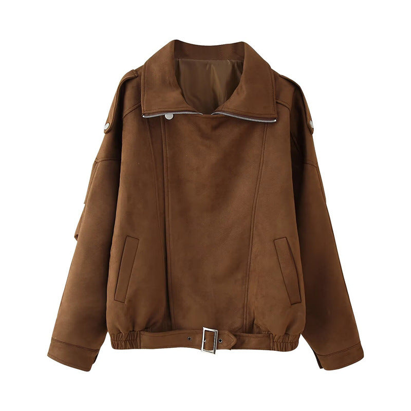 Unisex Short Faux-Leather Collared Zip Jacket - product view 1