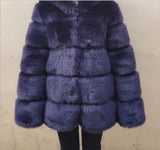 Fox Fur Slimming Stand Collar Splicing Coat - WOMONA.COM