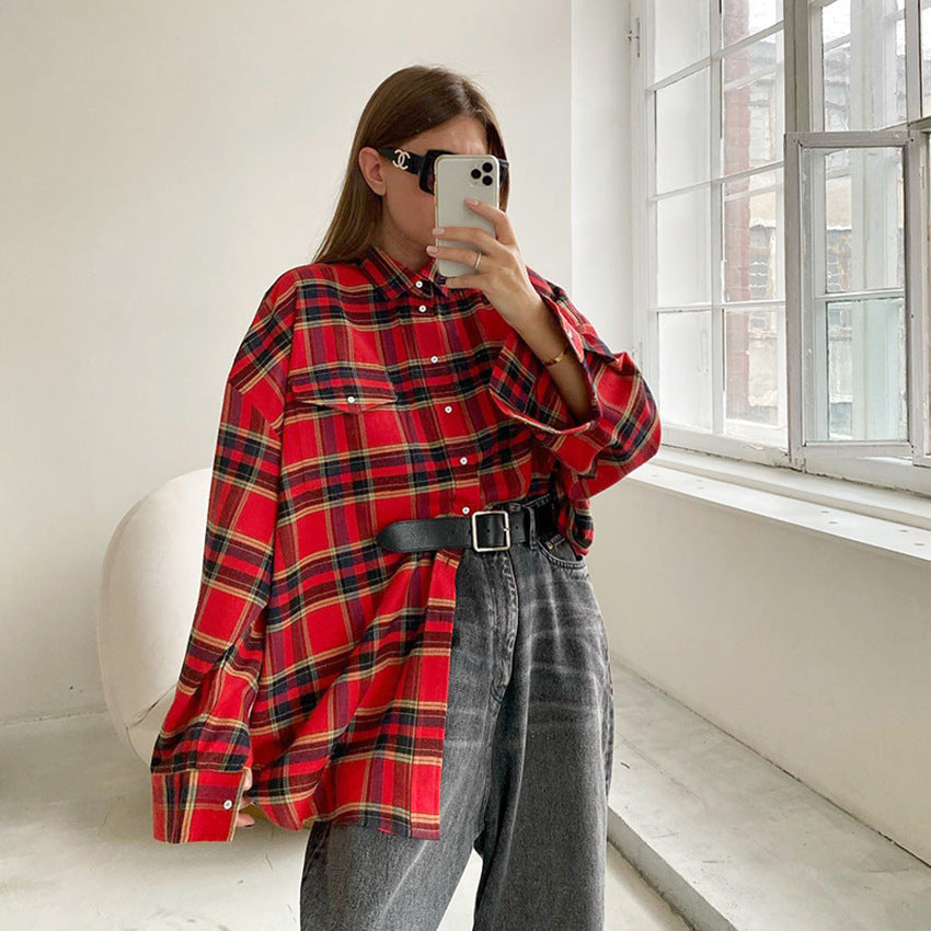 Women's retro plaid streetwear overshirt