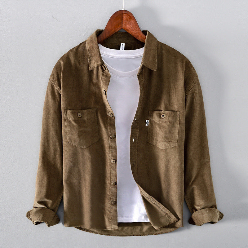 Men's Cotton Corduroy Pocket Overshirt, Dark khaki - product view 2