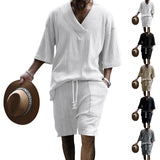 Men's Casual Loose Jacquard Knitwear Shorts Suit - WOMONA.COM