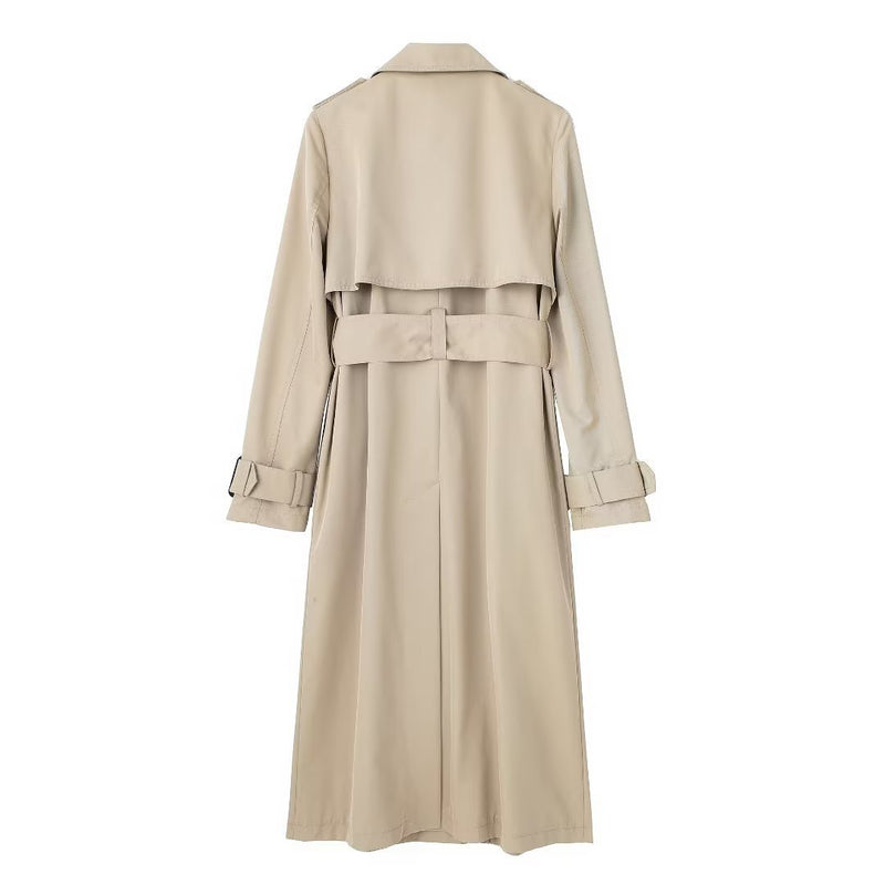 French Style Double Row Ornament Belt Trench Coat - WOMONA.COM