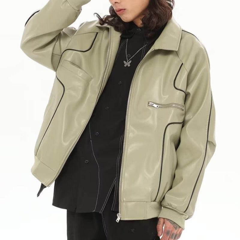 Men's Temperament Zipper Fashion Lapel Leather Coat - WOMONA.COM