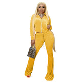 Fashion Ladies Solid Color Cropped Flared Pants Suit - WOMONA.COM