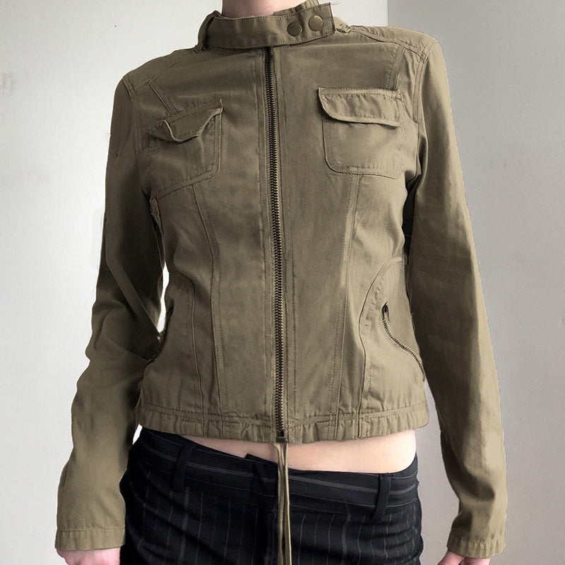 Women's Cropped Khaki Utility Zip Jacket - product view 1