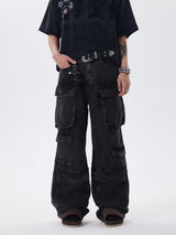 Distressed-Jeans mit mehreren Taschen, lockerer Overall mit weitem Bein