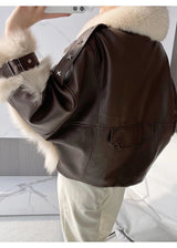 Sense Fox Fur Stitching Leather Coat - WOMONA.COM