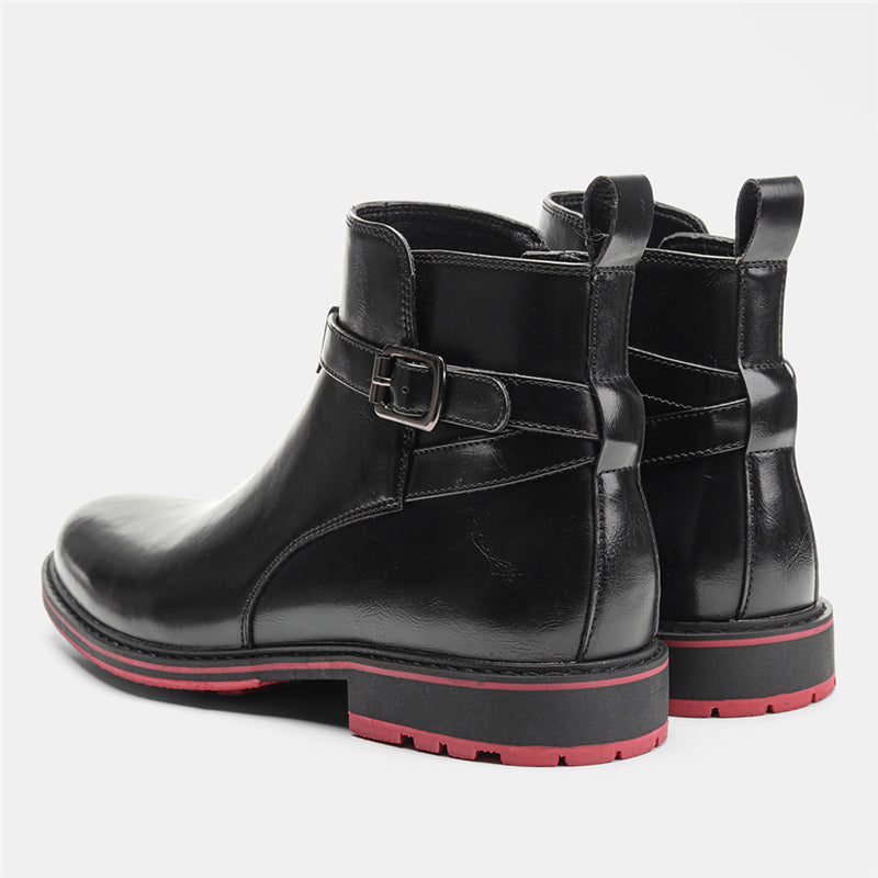 Bright Black Men Fashion Boots With Red Background - WOMONA.COM