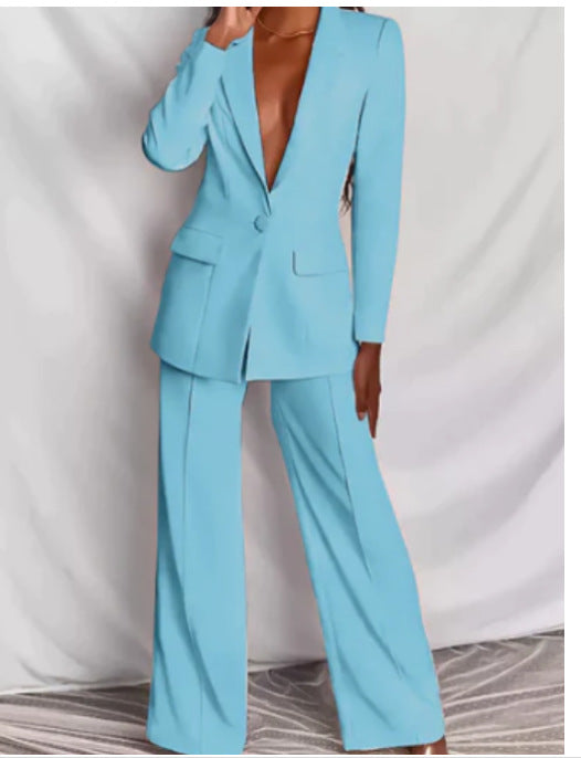 Women's lapel blazer and straight-leg pants set