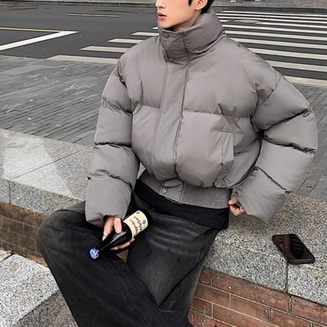 Versatile Stand Collar Zipper Short Cotton Coat Men - WOMONA.COM