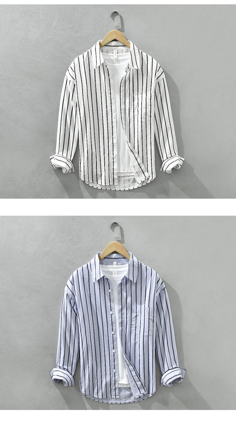 Square Collar Striped Casual Shirt - WOMONA.COM