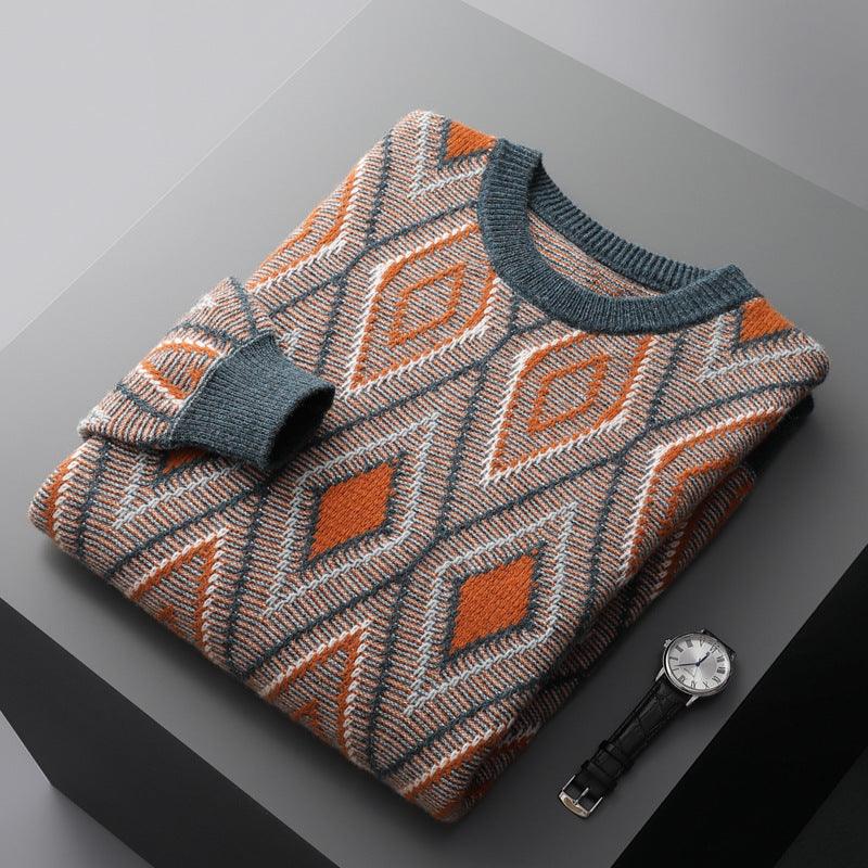 Round Neck Retro Rhombus Bottoming Sweater - WOMONA.COM