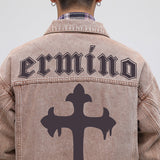 Mens Vintage Denim Jacket Cross - WOMONA.COM