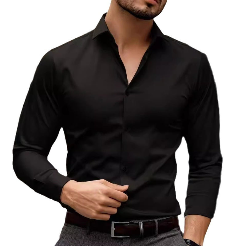 Business Lapel Shirt Solid Color Long Sleeve Casual - WOMONA.COM