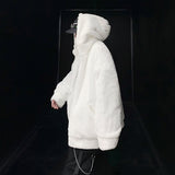 Loose Faux Rabbit Fur Hooded Casual Cotton-padded Jacket