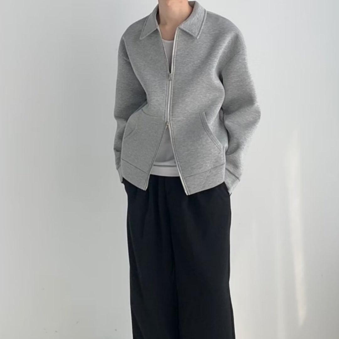 Men's Japanese Solid Color Flip Collar Zipper Coat - WOMONA.COM