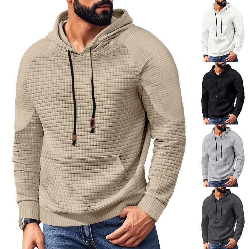 Casual Hooded Men's Checkered Pullover Sweatshirt With Large Pockets