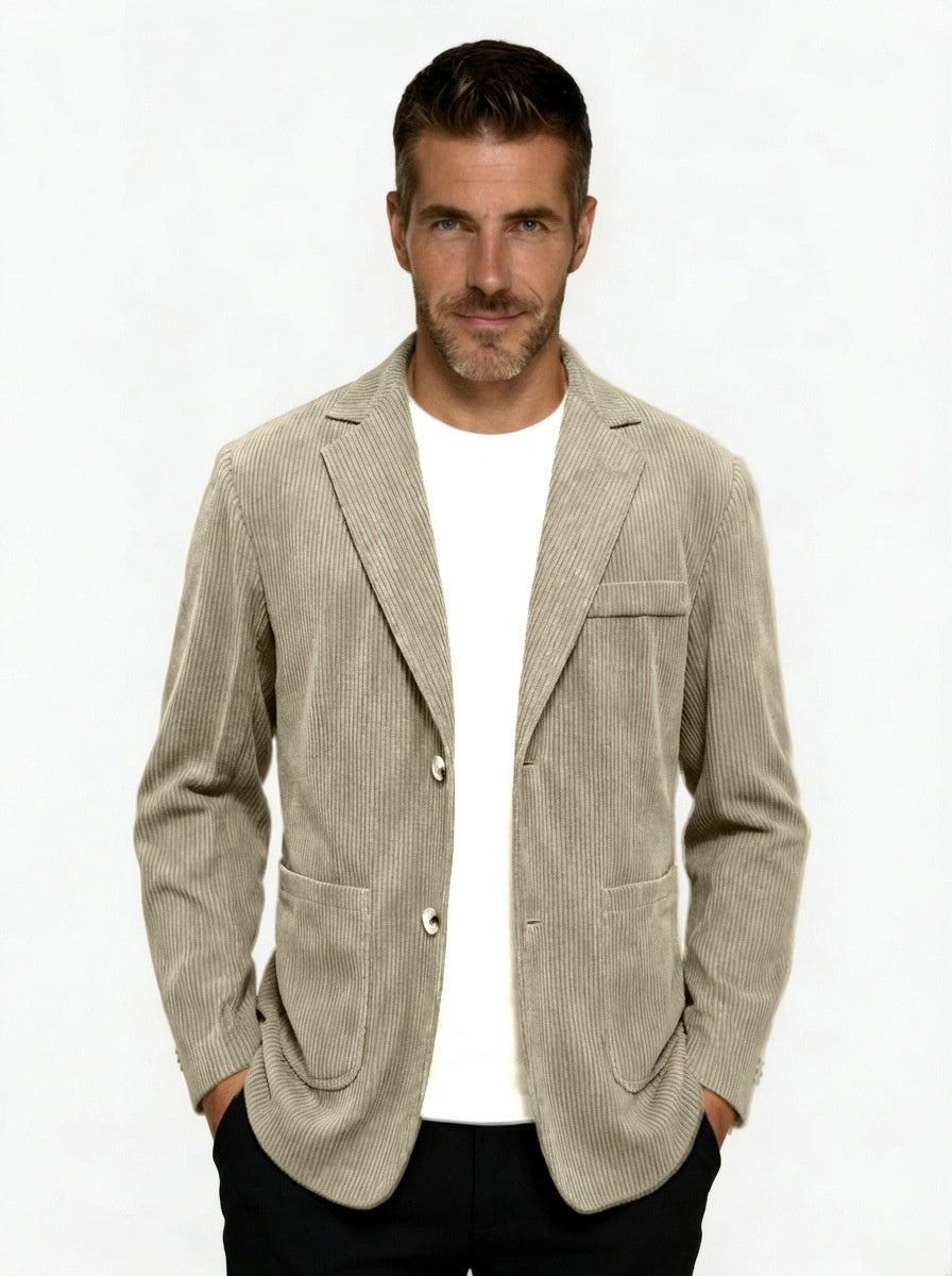 Men's Corduroy Three-Button Casual Blazer, Apricot - product view 7