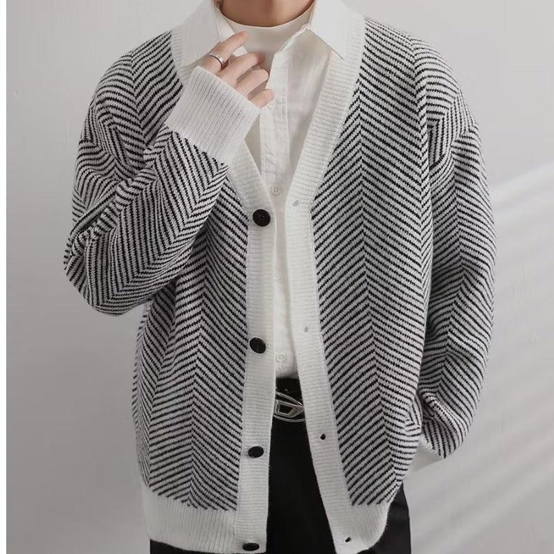 Vintage Knitted Cardigan Striped Loose Outerwear - WOMONA.COM
