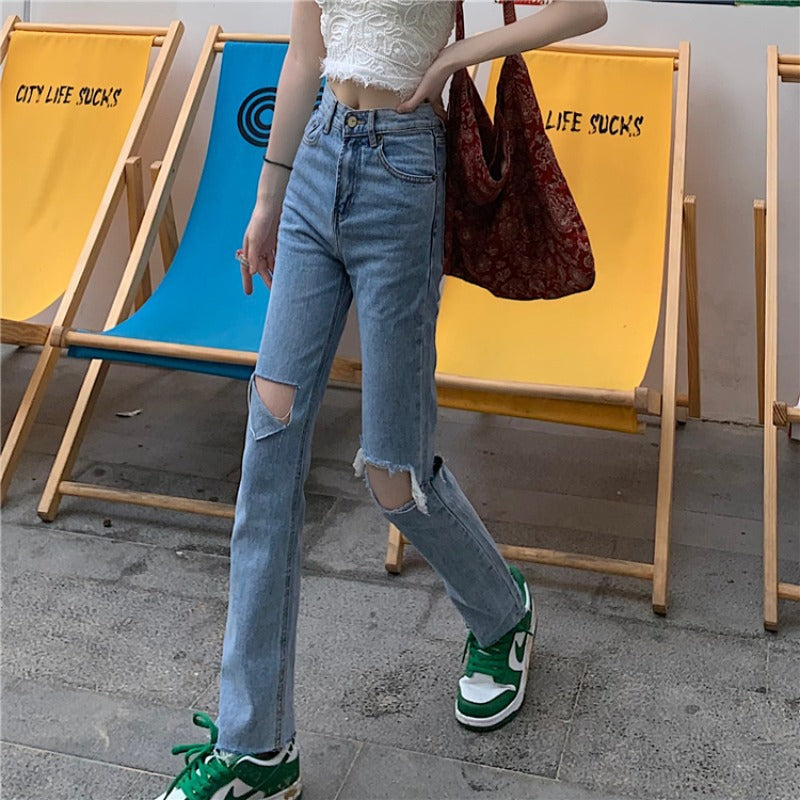 Summer Slim And Ripped Cropped Straight-leg Jeans For Women - WOMONA.COM