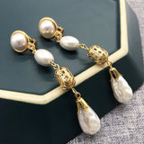 White Pearl Retro Drop Earrings - WOMONA.COM