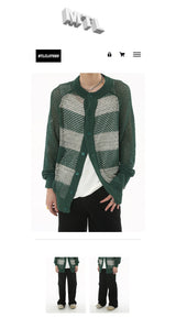 Contrast Color Striped Hollow Knitted Sweater Coat Ins - WOMONA.COM