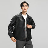 Chaqueta de cuero con solapa para hombre, estilo motociclista, a la moda y juvenil