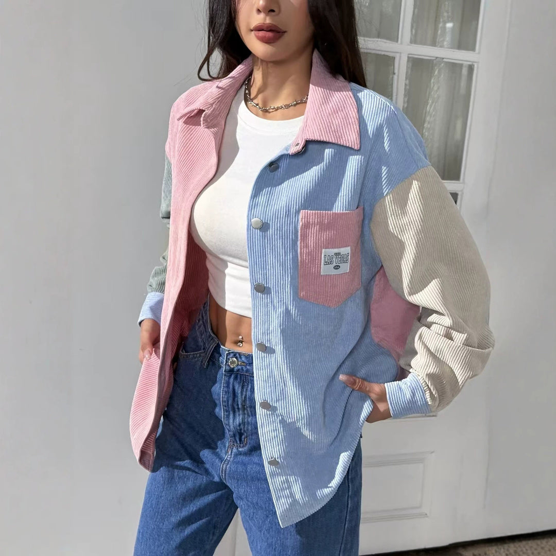 Women's Pastel Color-Block Collared Shirt Jacket - product view 1