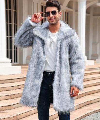 Men's Overcoat Faux Fur Coat Long Trench Coat - WOMONA.COM