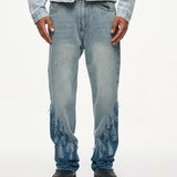 Flame Patch Flared Jeans For Men - WOMONA.COM