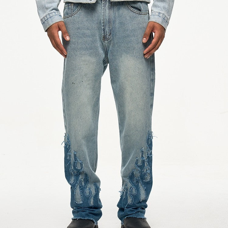 Flame Patch Flared Jeans For Men - WOMONA.COM