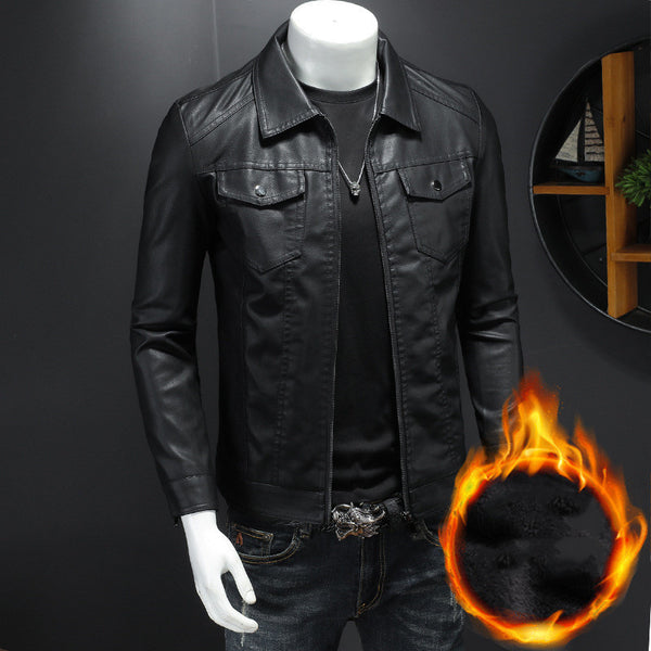 Mens Fashion Casual Solid Color Slim Biker Jacket - WOMONA.COM