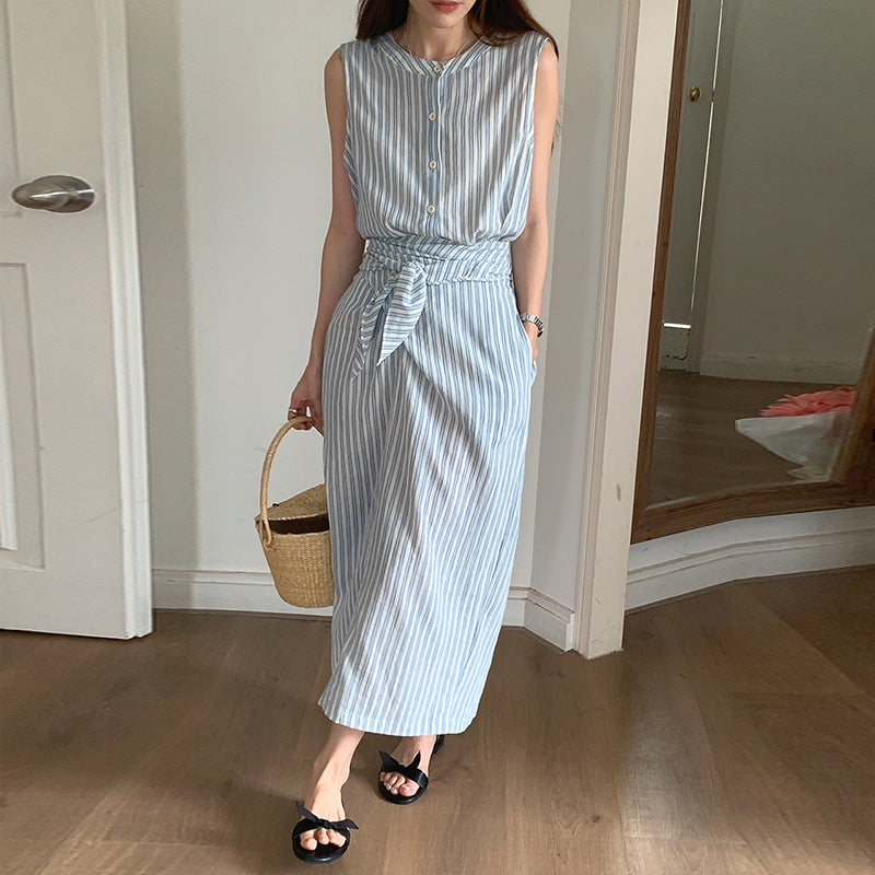 Korean Chic Summer Lace-up Cinched Sleeveless Vest Dress - WOMONA.COM