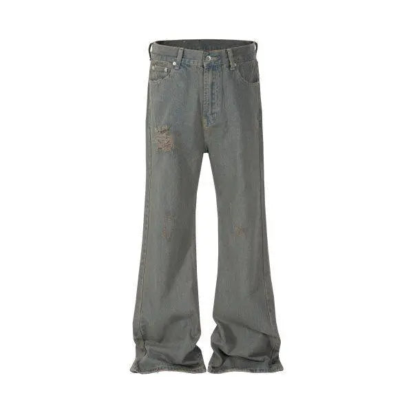 Flared Dirty Dyed Stitching Ripped Jeans - WOMONA.COM