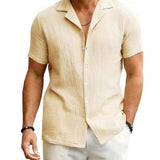 Men's Daily Casual Short Sleeve Cardigan Shirt Men's - WOMONA.COM