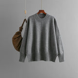 Round Neck Sweater Women's Pullover Sweater Long Sleeve - WOMONA.COM