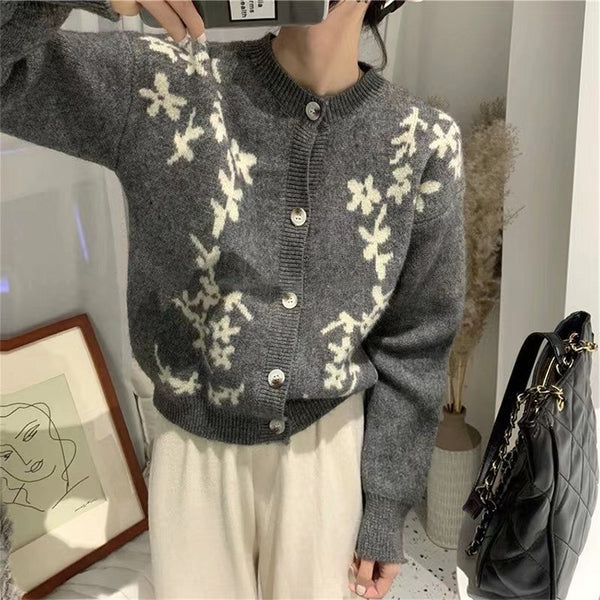 Autumn Japanese Retro Women's Jacquard Round Neck Sweater - WOMONA.COM