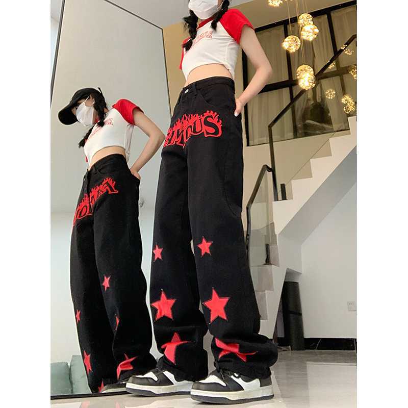 Red Star Letters Jeans For Women - WOMONA.COM