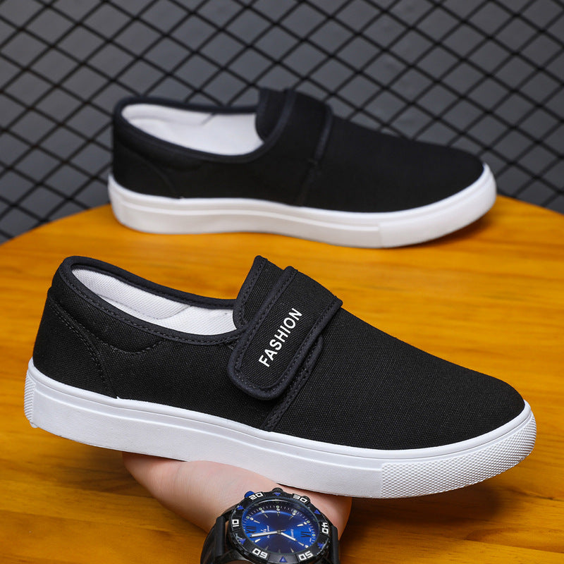 Canvas Flat Shoes Men Velcro Casual Sneakers - WOMONA.COM