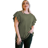 Camisa informal de manga corta con encaje calado para mujer