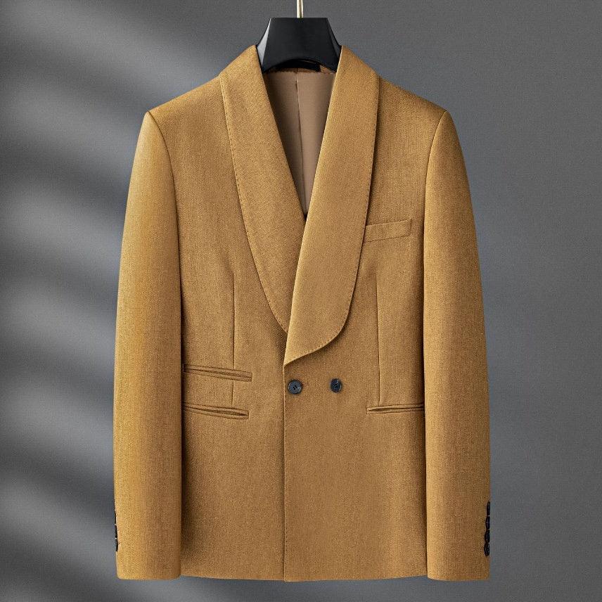 Single-breasted small suit jacket in khaki with notched lapel and flap pockets